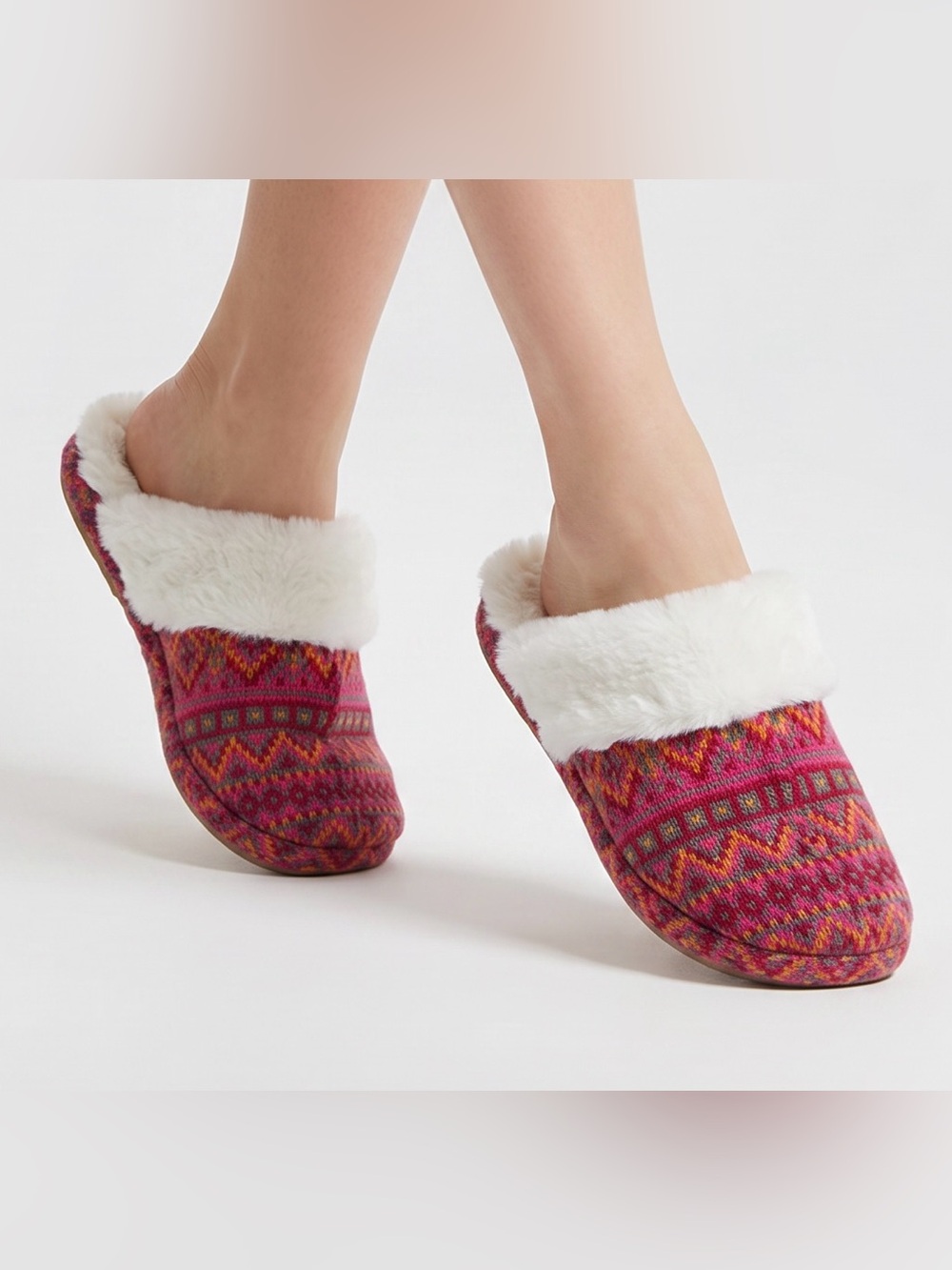 Børn Fair Isle Faux Fur Scuff Slippers